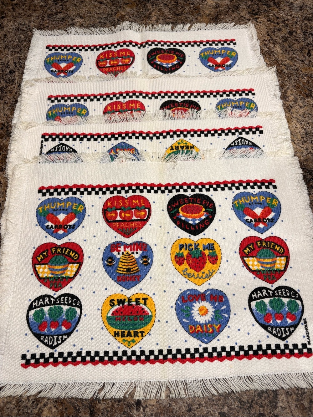 Vintage-Set of 4 Placemats - Heart Patch Motif